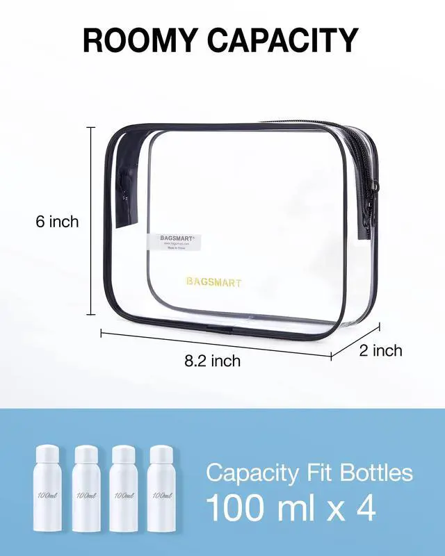 Alt view image 2 of 6 - Clear Toiletry Bag, 2 Pack TSA Approved Travel Toiletry Bag Carry on Travel Accessories Bag Airport Airline Quart Size Bags Water Repellent Makeup Cosmetic Bag for Women (Black-2pcs)