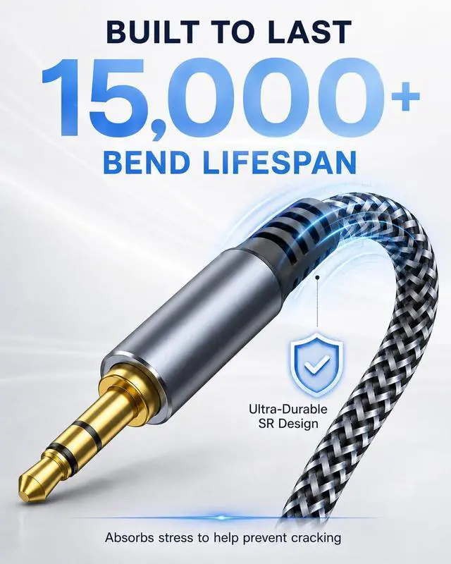 Alt view image 3 of 7 - Aux Cord 4ft - Premium 3.5mm Audio Cable Perfect for Car Stereo, Nylon Braided Aux Cable for Headphones, Speakers, Home Stereo, Gold-Plated Auxiliary Cable
