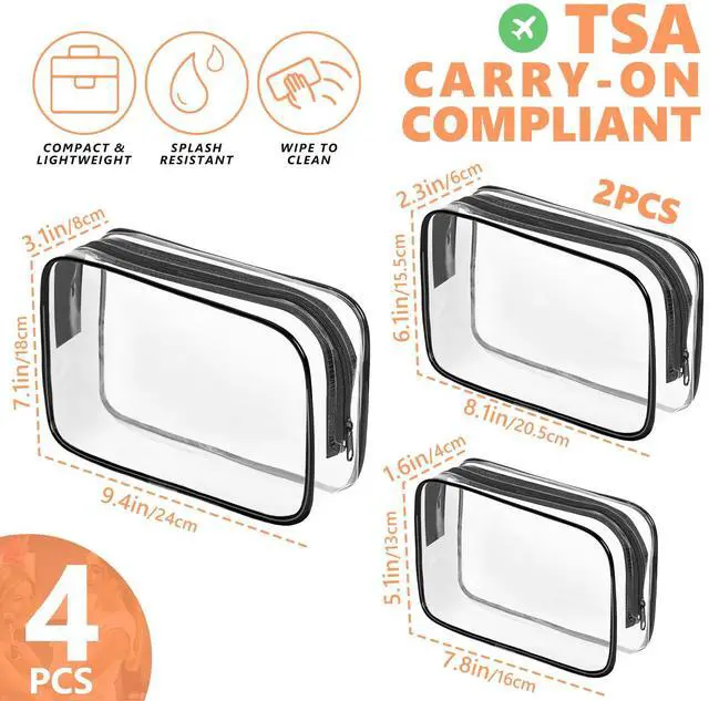 Alt view image 2 of 7 - Clear Makeup Bag,Portable Travel Toiletry Bags with Zipper, TSA Approved Clear Organizer Bags, PVC Cosmetic Pouch for Airport Airline Compliant