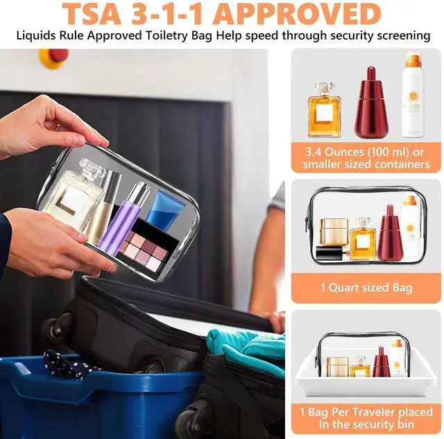 Alt view image 3 of 7 - Clear Makeup Bag,Portable Travel Toiletry Bags with Zipper, TSA Approved Clear Organizer Bags, PVC Cosmetic Pouch for Airport Airline Compliant