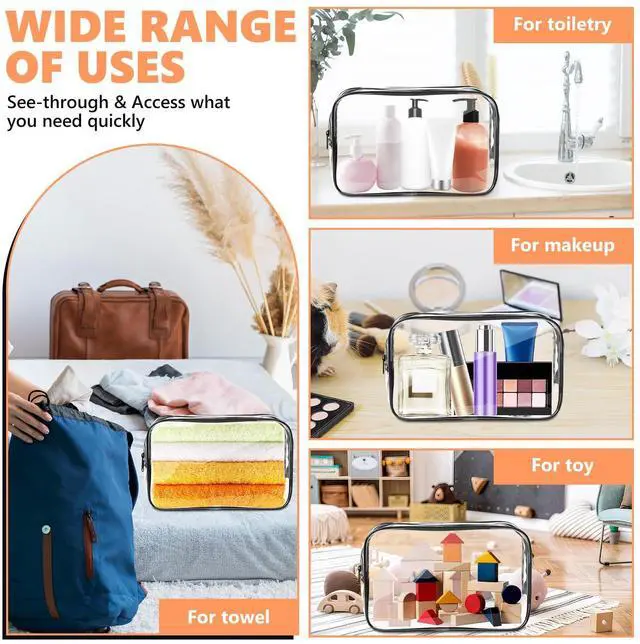 Alt view image 6 of 7 - Clear Makeup Bag,Portable Travel Toiletry Bags with Zipper, TSA Approved Clear Organizer Bags, PVC Cosmetic Pouch for Airport Airline Compliant