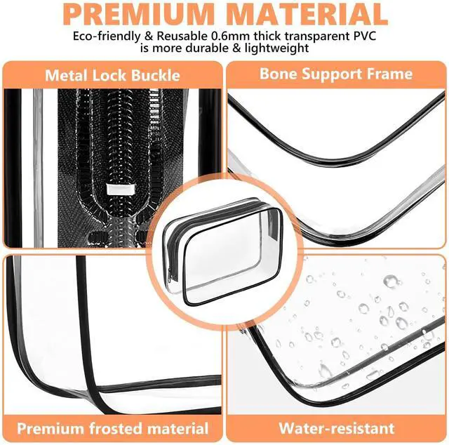 Alt view image 4 of 7 - Clear Makeup Bag,Portable Travel Toiletry Bags with Zipper, TSA Approved Clear Organizer Bags, PVC Cosmetic Pouch for Airport Airline Compliant