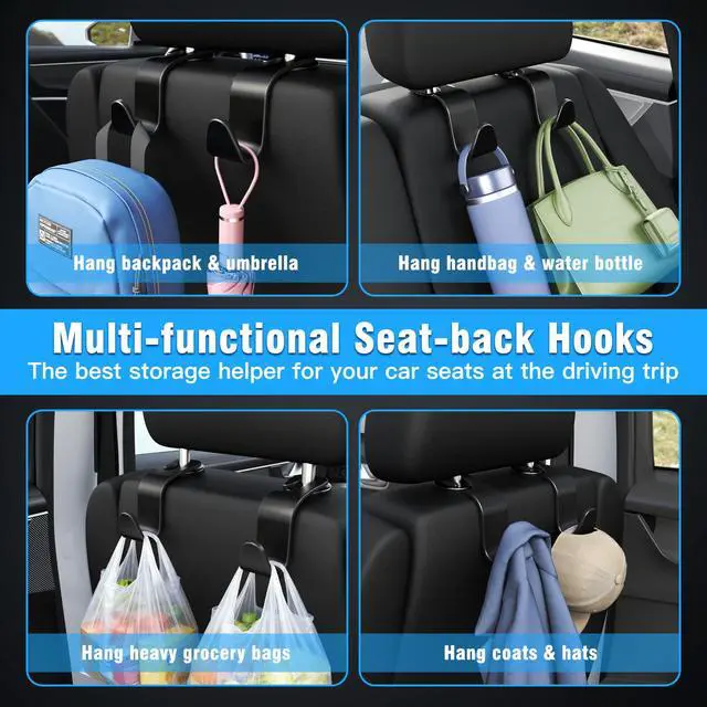 Alt view image 3 of 7 - 4-Pack Car Headrest Hooks Holds 55lbs Seat Storage Organizer for Bags