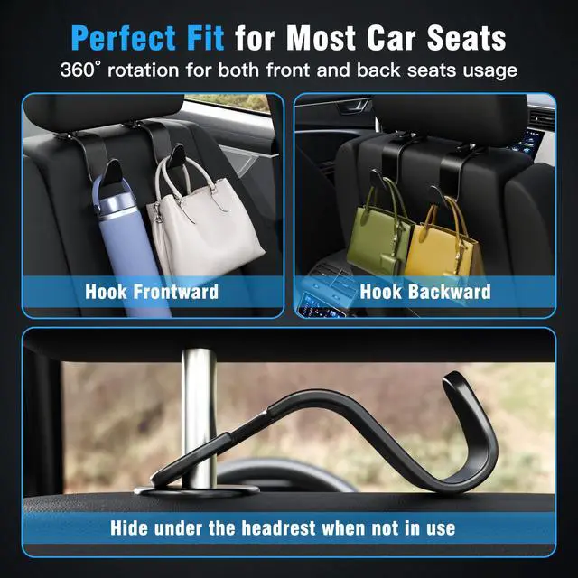 Alt view image 4 of 7 - 4-Pack Car Headrest Hooks Holds 55lbs Seat Storage Organizer for Bags