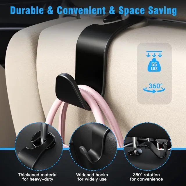 Alt view image 5 of 7 - 4-Pack Car Headrest Hooks Holds 55lbs Seat Storage Organizer for Bags