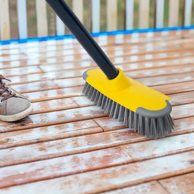 Alt view image 6 of 7 - Deck Brush with Long Handle, Floor Scrub Broom for Shower, 50'' Outdoor Scrubber for Carpet, Boat, Patio, Garage, Concrete Cleaning