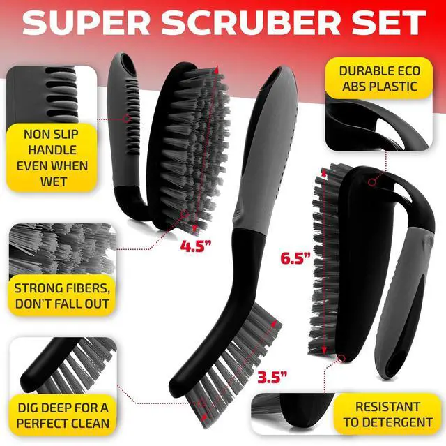 Alt view image 2 of 7 - Scrub Brush Set of 3pcs - Cleaning Shower Scrubber with Ergonomic Handle and Durable Bristles - Grout Cleaner Brush - Scrub Brushes for Cleaning Bathroom/Shower/Tile/Kitchen/Floor/Bathtub/Carpet