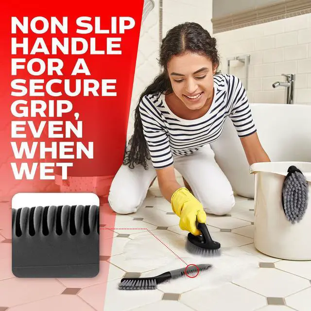 Alt view image 4 of 7 - Scrub Brush Set of 3pcs - Cleaning Shower Scrubber with Ergonomic Handle and Durable Bristles - Grout Cleaner Brush - Scrub Brushes for Cleaning Bathroom/Shower/Tile/Kitchen/Floor/Bathtub/Carpet