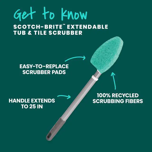 Alt view image 2 of 7 - Extendable Tub & Tile Scrubber Kit, Includes 1 Handle and 3 Non-Scratch Scrubber Pads