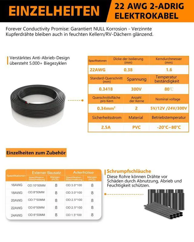 Alt view image 2 of 7 - 22 AWG 2 Conductor Electrical Wire-26.25FT Stranded PVC Oxygen-Free Copper Cable with Tinned Conductors, Flexible Low Voltage LED Lighting Cable for Automotive Wiring