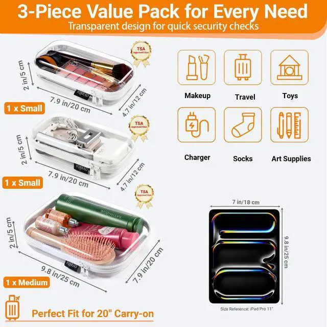 Alt view image 4 of 7 - Clear Hard Shell Organizer Cases, 3-Pack, White