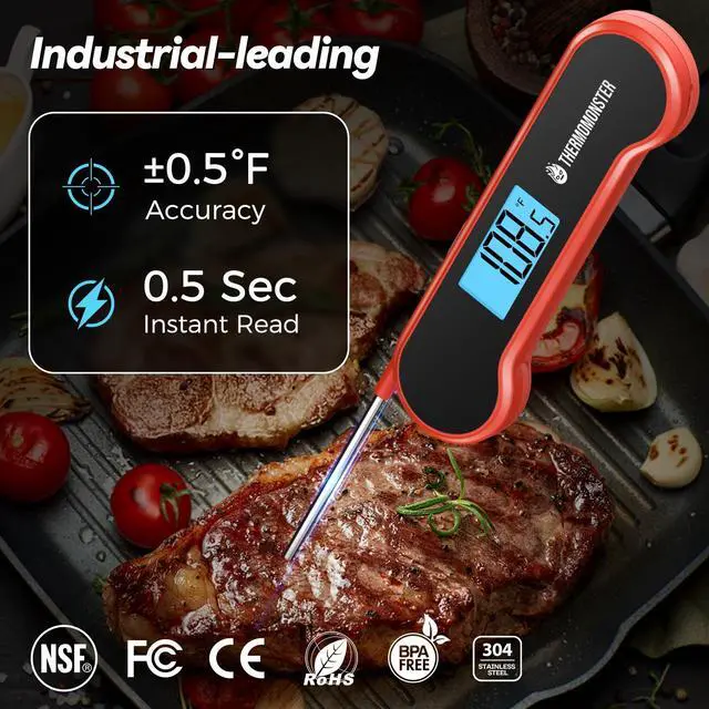 Alt view image 2 of 7 - 0.5 Sec Instant Read Meat Thermometer Digital with ±0.5 Precision, Food Thermometer for Cooking Kitchen Gadgets, Oven Grill Candy BBQ Essentials Accessories, Gifts for Him Dad Men Birthday, Red