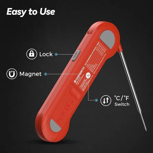 Alt view image 7 of 7 - 0.5 Sec Instant Read Meat Thermometer Digital with ±0.5 Precision, Food Thermometer for Cooking Kitchen Gadgets, Oven Grill Candy BBQ Essentials Accessories, Gifts for Him Dad Men Birthday, Red