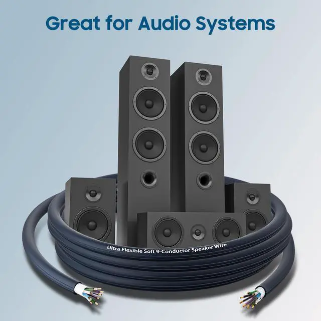 Alt view image 5 of 6 - 9 Conductor Speaker Wire 20 FT, 18 Gauge CCA Stranded Cable, 18AWG 4-Channel Speaker Wire and Remote Wire for Car Audio Systems, Ultra-Flex and Easy Peel Jacket, Blue