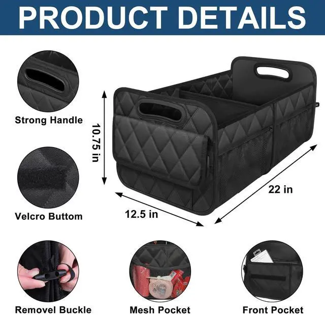 Alt view image 4 of 7 - Car Trunk Organizer for SUV, Car Organizers and Storage with Reinforced Handles, Car Accessories for Women/Men 50LWaterproof Polyester Trunk Organizer, Black
