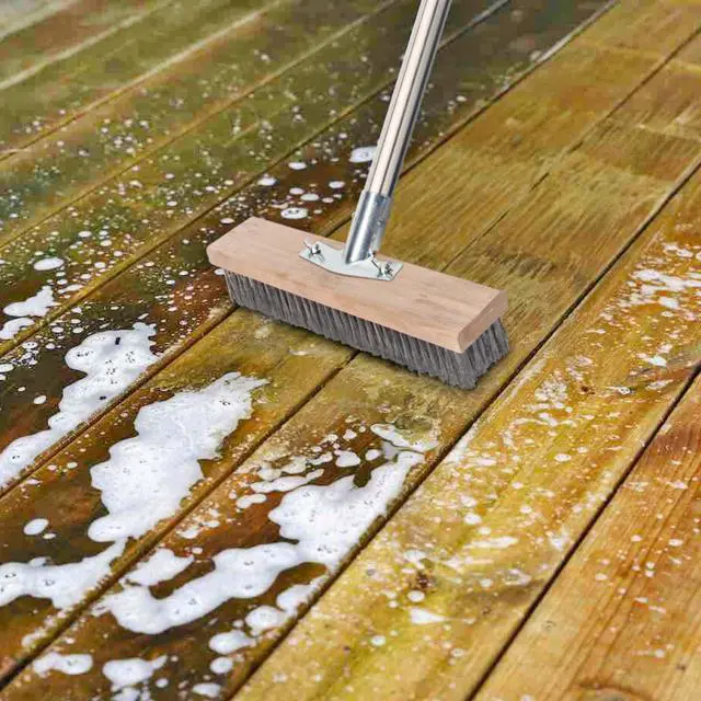 Alt view image 7 of 7 - Stainless Steel Wire Scrub Brush with Long Handle for Deck, Concrete, Patio Floor Cleaning, 59'' Heavy Duty Stiff Metal Bristle Scrubber Broom for Outdoor Moss Removal
