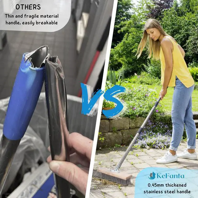 Alt view image 5 of 7 - Stainless Steel Wire Scrub Brush with Long Handle for Deck, Concrete, Patio Floor Cleaning, 59'' Heavy Duty Stiff Metal Bristle Scrubber Broom for Outdoor Moss Removal