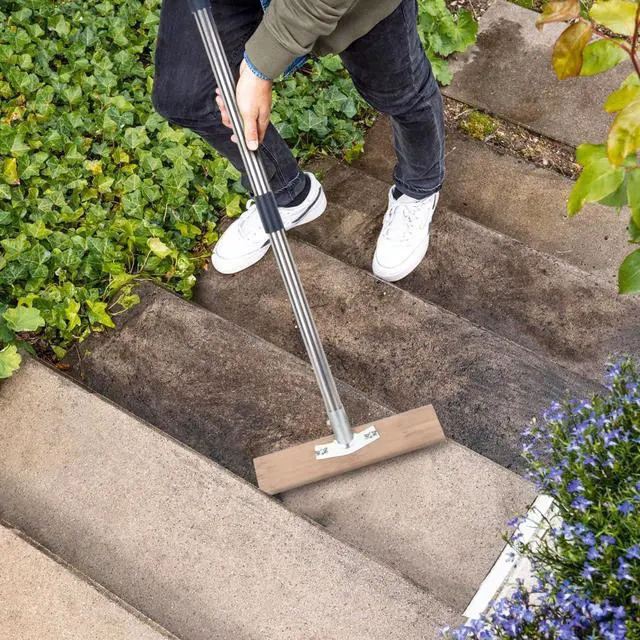 Alt view image 6 of 7 - Stainless Steel Wire Scrub Brush with Long Handle for Deck, Concrete, Patio Floor Cleaning, 59'' Heavy Duty Stiff Metal Bristle Scrubber Broom for Outdoor Moss Removal