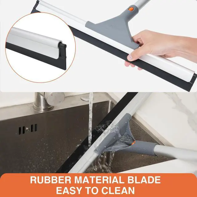 Alt view image 5 of 6 - Floor Squeegee for Floor: Heavy Duty Scrubber with Extendable 60'' Aluminum Pole and Rubber Blade for Kitchen, Swimming Pool, Concrete Floors,Shower,Tiles,Garages,Windows,Glass,Pet Hair Removal