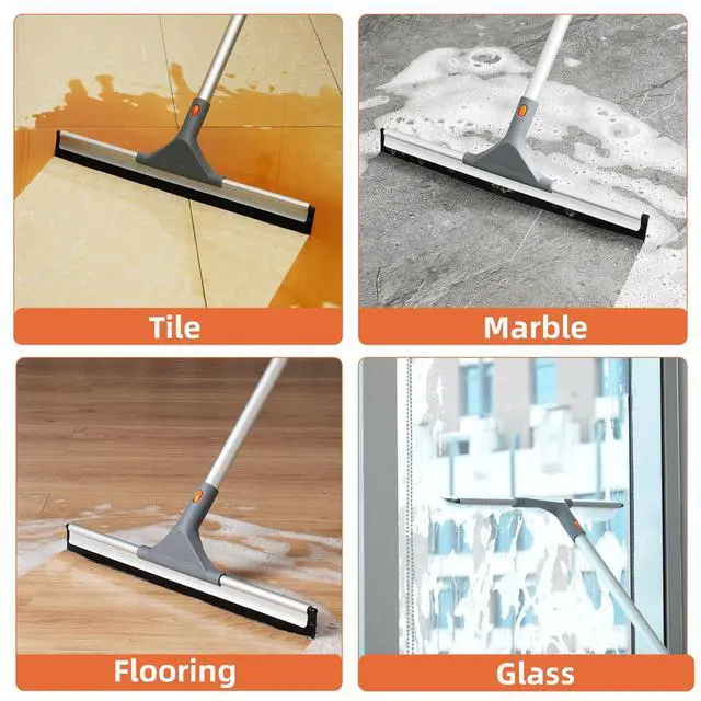 Alt view image 3 of 6 - Floor Squeegee for Floor: Heavy Duty Scrubber with Extendable 60'' Aluminum Pole and Rubber Blade for Kitchen, Swimming Pool, Concrete Floors,Shower,Tiles,Garages,Windows,Glass,Pet Hair Removal