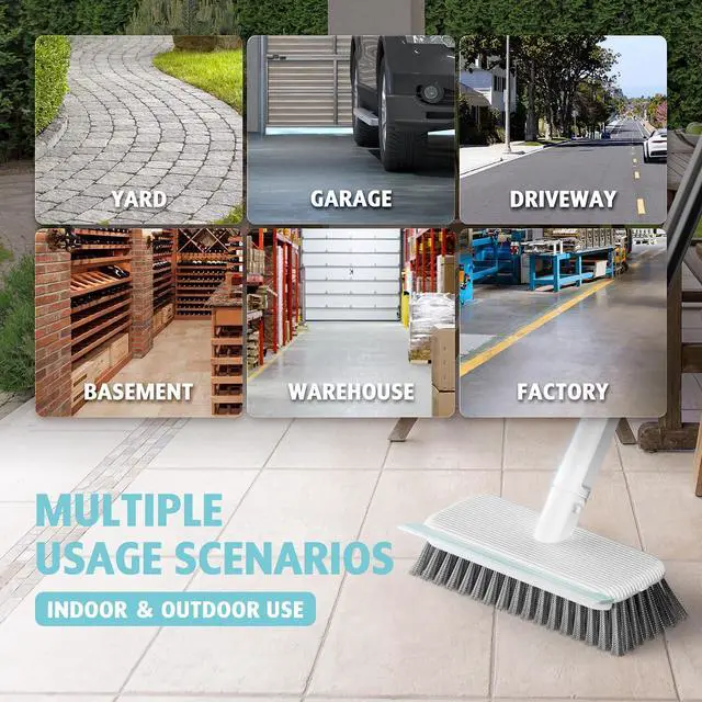 Alt view image 2 of 7 - Floor Scrubber, Stainless Steel Wire Scrub Brush with Long Handle, Sturdy, Durable, and Corrosion-Resistant, Outdoor Surface Cleaning for Concrete Patios, Deck, Garden, Garage