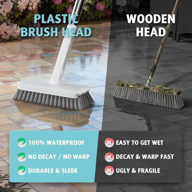 Alt view image 4 of 7 - Floor Scrubber, Stainless Steel Wire Scrub Brush with Long Handle, Sturdy, Durable, and Corrosion-Resistant, Outdoor Surface Cleaning for Concrete Patios, Deck, Garden, Garage