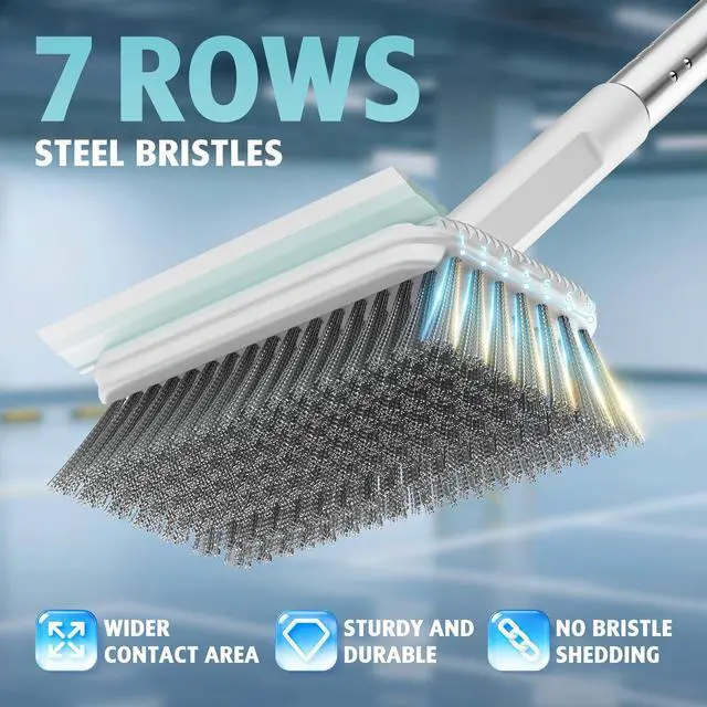 Alt view image 6 of 7 - Floor Scrubber, Stainless Steel Wire Scrub Brush with Long Handle, Sturdy, Durable, and Corrosion-Resistant, Outdoor Surface Cleaning for Concrete Patios, Deck, Garden, Garage