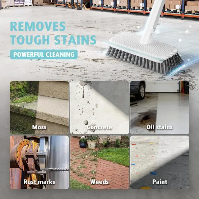Alt view image 3 of 7 - Floor Scrubber, Stainless Steel Wire Scrub Brush with Long Handle, Sturdy, Durable, and Corrosion-Resistant, Outdoor Surface Cleaning for Concrete Patios, Deck, Garden, Garage