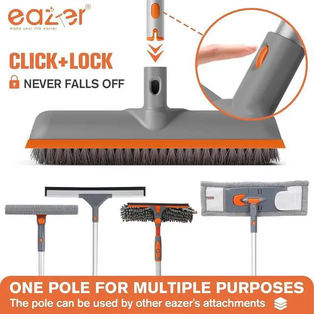 Alt view image 7 of 7 - 2-in-1 Floor Scrub Brush with Long Handle, Soft/Hard Bristle Concrete Deck Brush with Squeegee, Garage Floor Cleaner for Tile/Concrete, Indoor/Outdoor Kitchen Bathroom Pool Deck -12" W/60 H