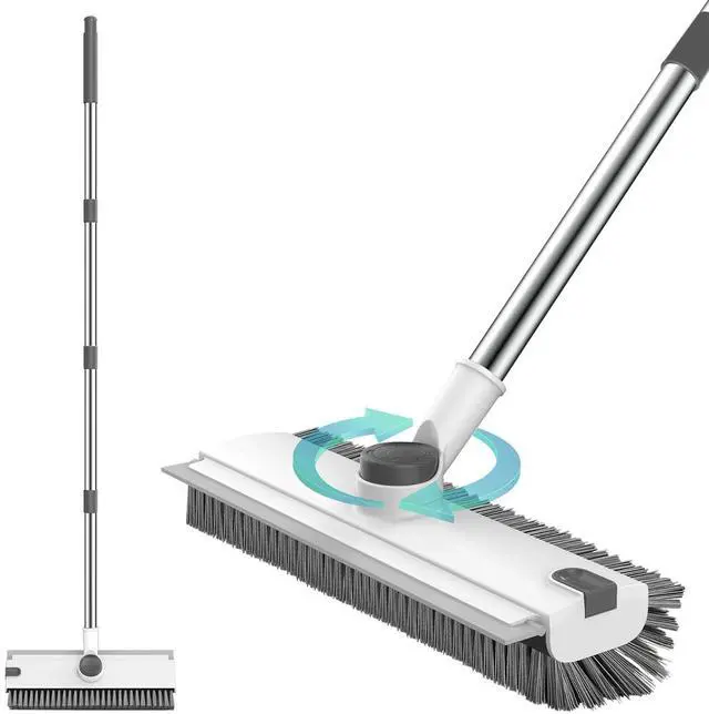 Main image of Floor Scrub Brush, 3 in 1 Floor Scrub Brush with 54-in Adjustable Long Handle and Scraper Heavy Duty Stiff Bristle Floor Scrubber for Cleaning Shower Bathroom Kitchen Patio Garage, Grey&White
