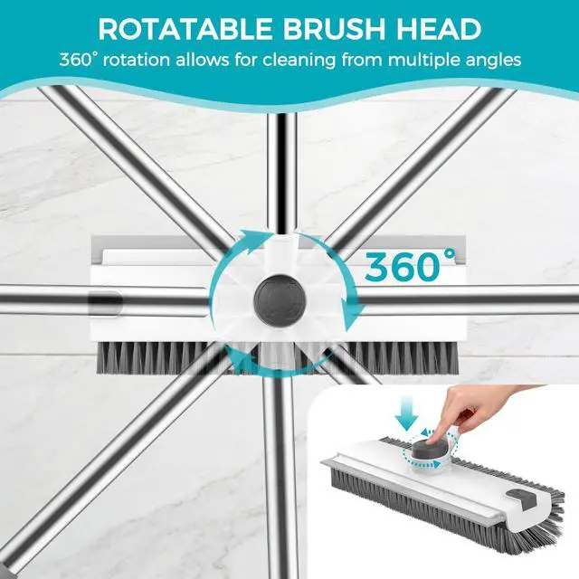 Alt view image 4 of 7 - Floor Scrub Brush, 3 in 1 Floor Scrub Brush with 54-in Adjustable Long Handle and Scraper Heavy Duty Stiff Bristle Floor Scrubber for Cleaning Shower Bathroom Kitchen Patio Garage, Grey&White