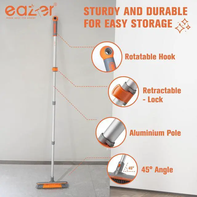 Alt view image 6 of 7 - 2-in-1 Floor Scrub Brush with Long Handle, Soft/Hard Bristle Concrete Deck Brush with Squeegee, Garage Floor Cleaner for Tile/Concrete, Indoor/Outdoor Kitchen Bathroom Pool Deck -12" W/60 H