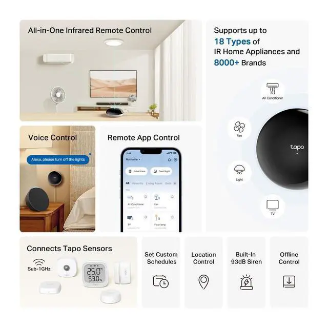 Alt view image 4 of 7 - Smart IR & IoT Hub w/ Chime, Matter-Certified, H110, Universal Remote | For TVs, ACS & 18+ Device Types, Supports 8,000+ Infrared Brands, Voice & App Control, Custom Schedules & Automations