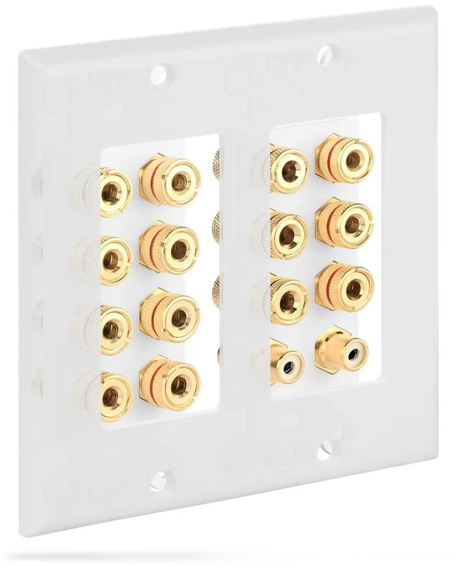 Alt view image 4 of 7 - 2-Gang 7.1 Surround Sound Distribution Home Theater Wall Plate, Gold Plated 7-Pair Copper Binding Posts Coupler Type for 7 Speakers, 2 RCA Jack for Subwoofer (Pack of 2)