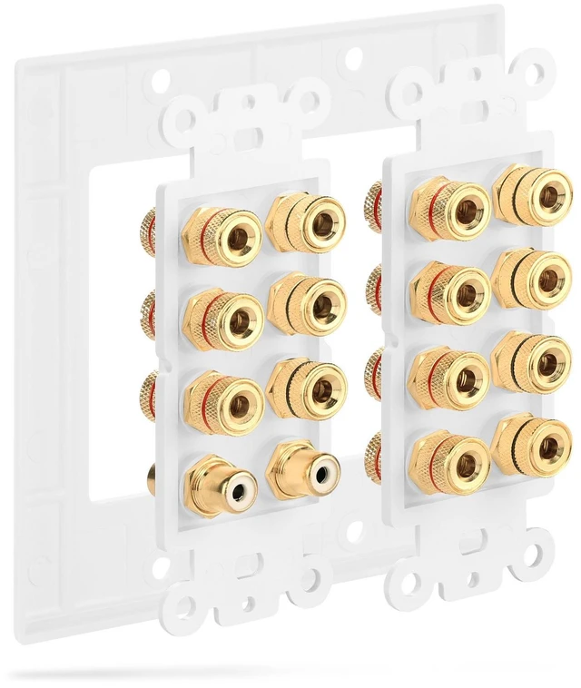 Alt view image 5 of 7 - 2-Gang 7.1 Surround Sound Distribution Home Theater Wall Plate, Gold Plated 7-Pair Copper Binding Posts Coupler Type for 7 Speakers, 2 RCA Jack for Subwoofer (Pack of 2)