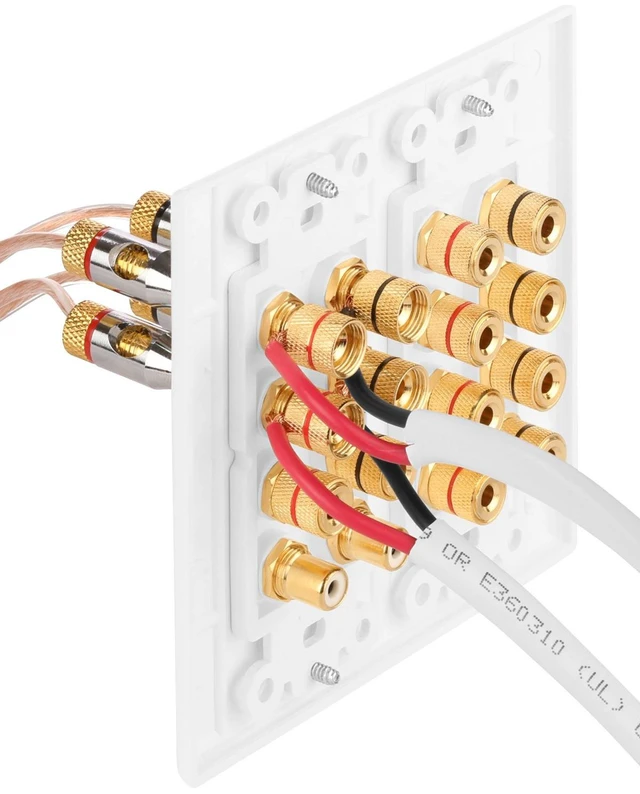 Alt view image 7 of 7 - 2-Gang 7.1 Surround Sound Distribution Home Theater Wall Plate, Gold Plated 7-Pair Copper Binding Posts Coupler Type for 7 Speakers, 2 RCA Jack for Subwoofer (Pack of 2)