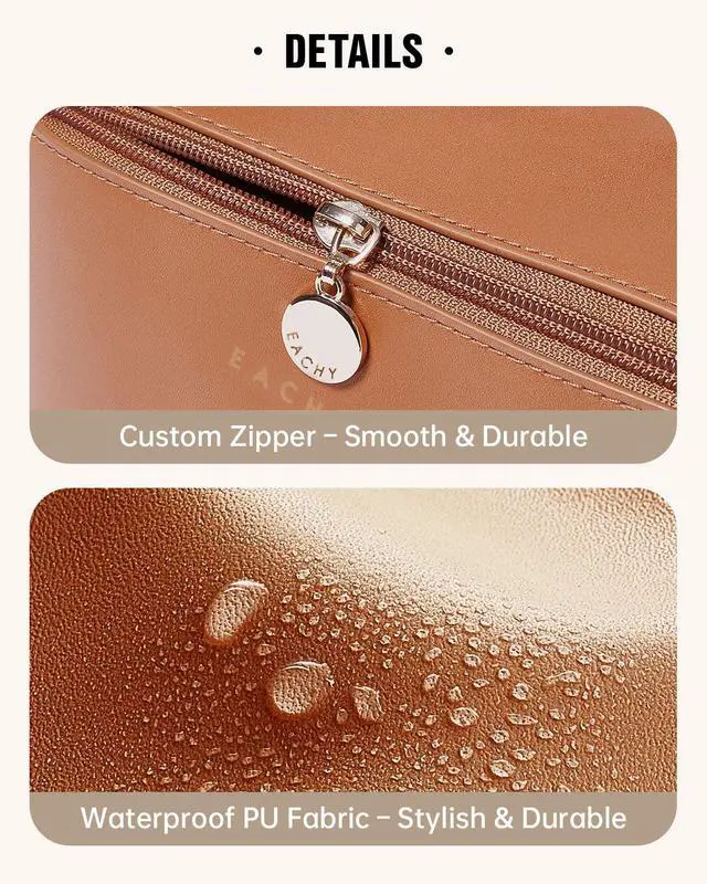 Alt view image 5 of 7 - Travel Makeup Bag for Women, PU Leather Cosmetic Bag, Brown, Medium