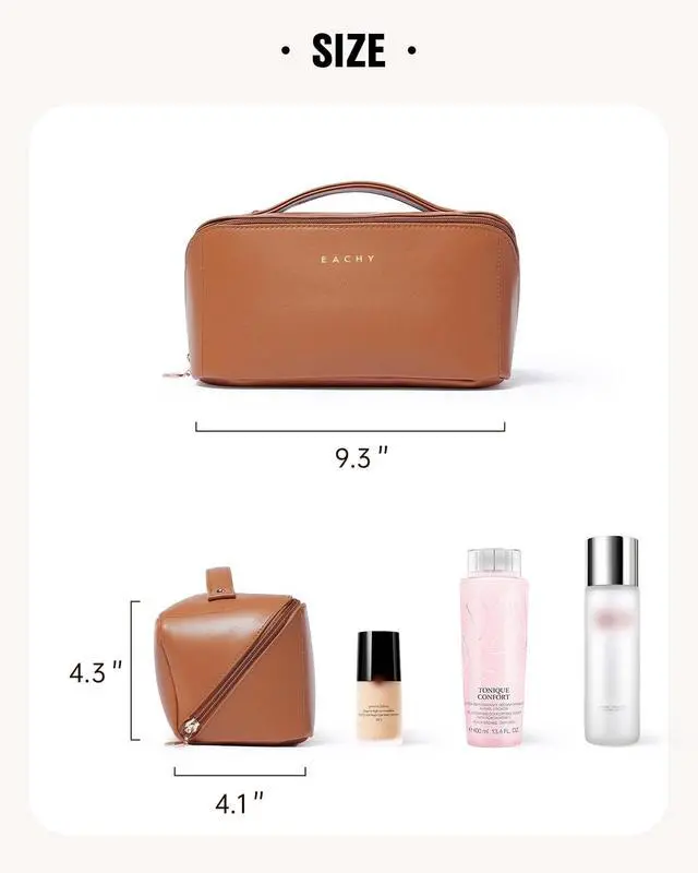 Alt view image 6 of 7 - Travel Makeup Bag for Women, PU Leather Cosmetic Bag, Brown, Medium