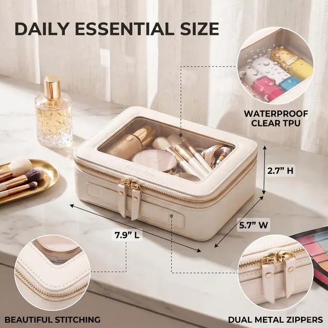 Alt view image 2 of 7 - Clear Makeup Bag Organizer, Travel Toiletry Bag Cosmetic Case for Women, Make Up Skincare Pouch Car Organizer Bag with Zippers for Essentials,White,Medium Classic