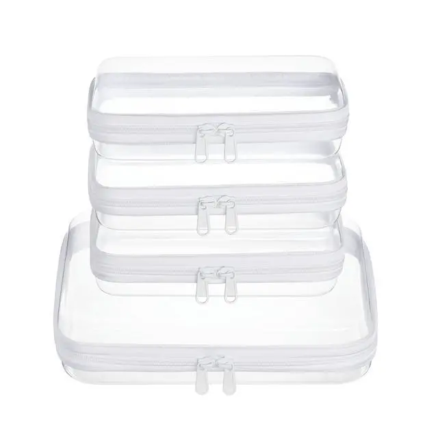 Main image of 4 pcs Clear Zipper Pouches,Hard Shell Zipper Case, Toiletry Bag for Travel, CLear Diaper Bag, Toiletry Pouch, Travel Organizer, Cosmetic Bag,Toy Storage Bins (M+3S)