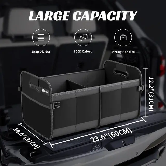 Alt view image 2 of 7 - Trunk Organizer for Car - 70L Collapsible Car Storage with 11 Pockets & Reinforced Handles, SUV Trunk Organizers for Grocery Cargo(Black)