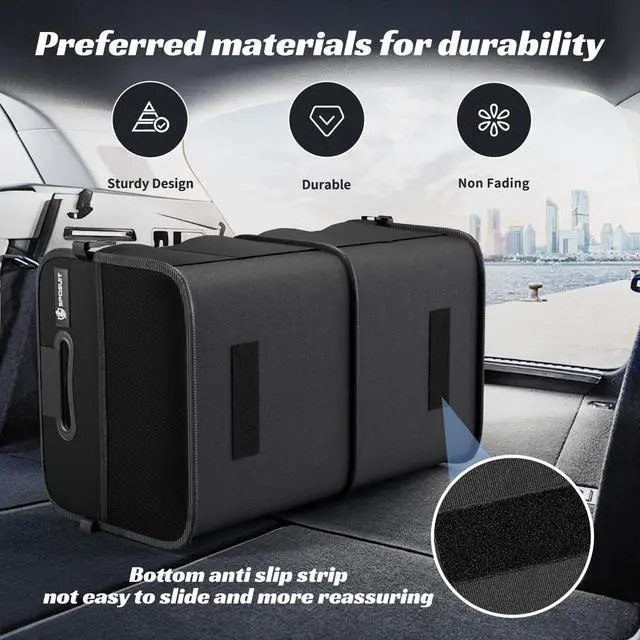 Alt view image 3 of 7 - Trunk Organizer for Car - 70L Collapsible Car Storage with 11 Pockets & Reinforced Handles, SUV Trunk Organizers for Grocery Cargo(Black)