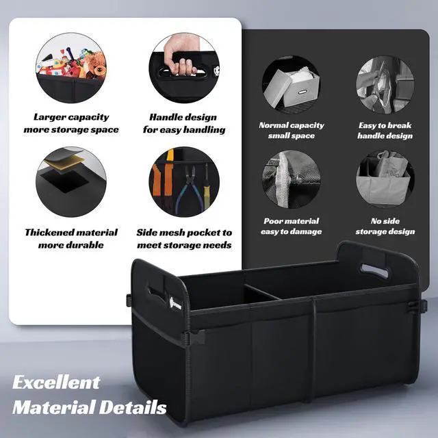 Alt view image 6 of 7 - Trunk Organizer for Car - 70L Collapsible Car Storage with 11 Pockets & Reinforced Handles, SUV Trunk Organizers for Grocery Cargo(Black)