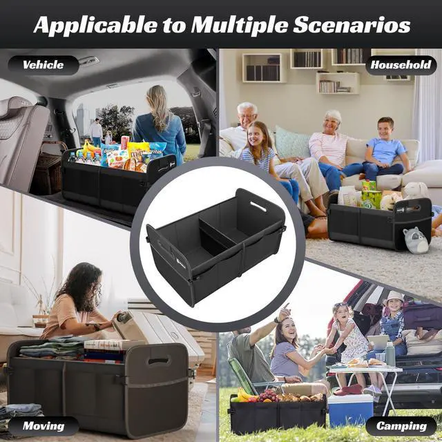 Alt view image 7 of 7 - Trunk Organizer for Car - 70L Collapsible Car Storage with 11 Pockets & Reinforced Handles, SUV Trunk Organizers for Grocery Cargo(Black)