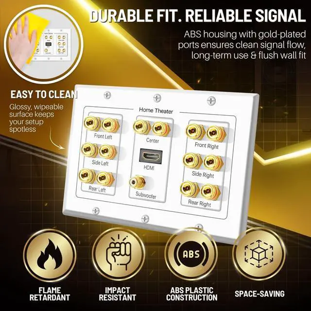 Alt view image 3 of 7 - TNP 7.1 Home Theater Speaker Wall Plate, HDMI, Subwoofer, 3-Gang, White | White 3-Gang Variation: Speaker Outlet for 7 Speakers, 1 Rca Subwoofer and 1 Hdmi Device; Accepts Banana Plugs or Bare Wire