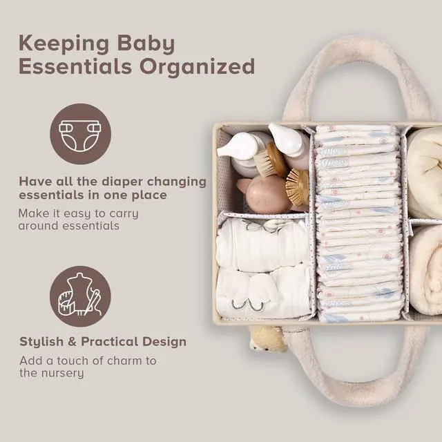 Alt view image 2 of 7 - Baby Diaper Caddy Organizer with Handle, Boy & Girl Shower Gift Basket, Portable Diaper Storage Basket Bin for Wipes, Newborn Baby Essentials Registry Search Must Haves, Car Caddy Organizer