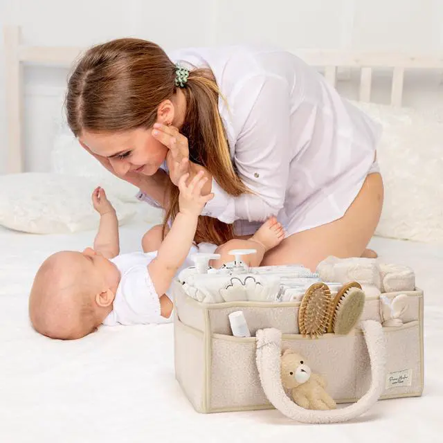 Alt view image 3 of 7 - Baby Diaper Caddy Organizer with Handle, Boy & Girl Shower Gift Basket, Portable Diaper Storage Basket Bin for Wipes, Newborn Baby Essentials Registry Search Must Haves, Car Caddy Organizer