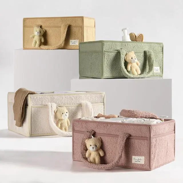 Alt view image 7 of 7 - Baby Diaper Caddy Organizer with Handle, Boy & Girl Shower Gift Basket, Portable Diaper Storage Basket Bin for Wipes, Newborn Baby Essentials Registry Search Must Haves, Car Caddy Organizer