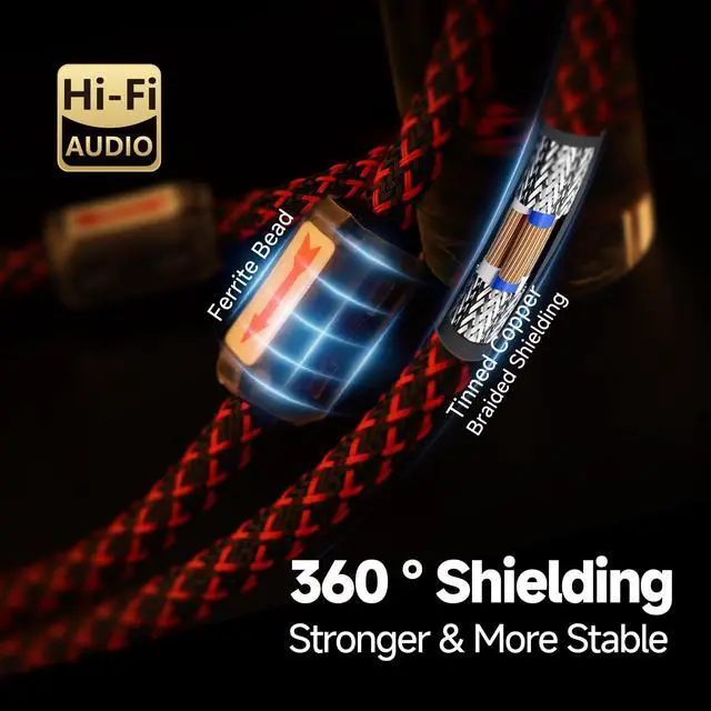 Alt view image 4 of 7 - 6.5ft Audiophile RCA Cables Shielded for HiFi Stereo Audio