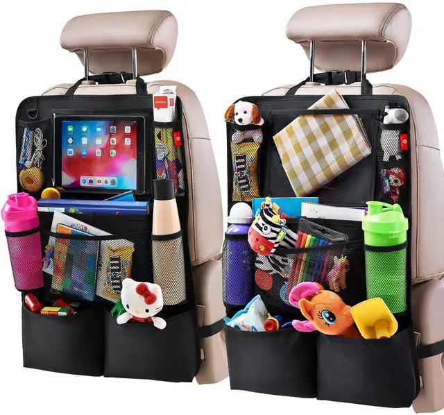 Main image of Backseat Car Organizer, Kick Mats Back Seat Protector with Touch Screen Tablet Holder, Back Seat Organizer for Kids, Travel Accessories with 9 Storage Pockets 2 Pack, Black